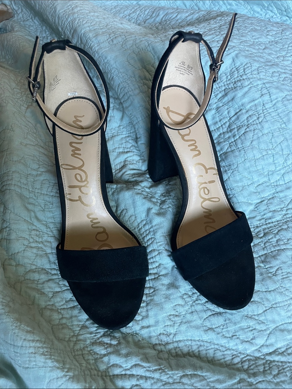 Sam Edelman Black Suede Ankle-Strap Block Heels